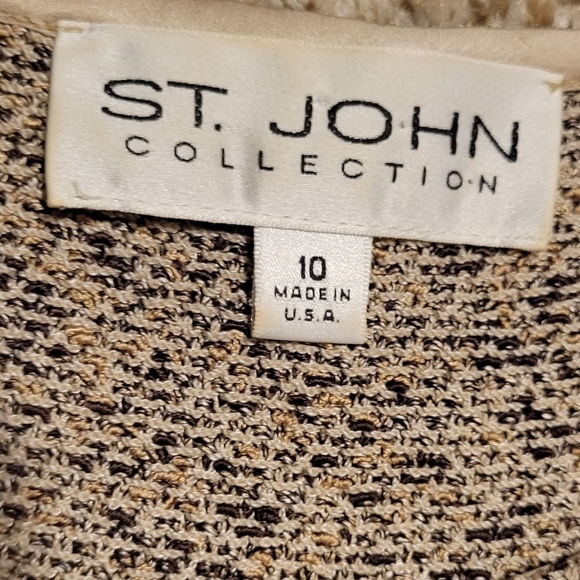 St. John COLLECTION Tweed Dress Sleeveless Side Zipper Beige Women's 10 Sheath - Picture 3 of 10